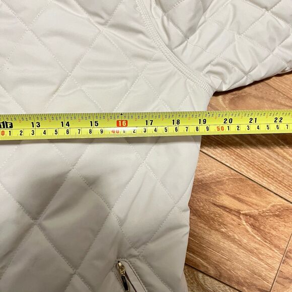 LL Bean Diamond Quilted Jacket Womens Large Ivory Snap Chore Classic Lightweight - Picture 6 of 8